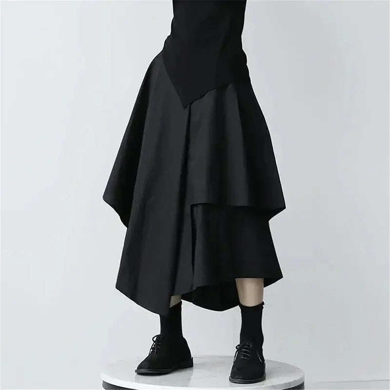 Gothic Irregular Skirts Women Y2K High Waist Cargo Midi Skirt Harajuku Vintage Punk Japanese Black Pleated Casual A Line Skirt
