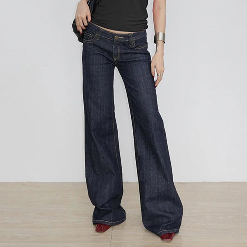 Women's Letter Embroidery Jeans Retro Street Low Waist Slim Flare Jeans American Retro Casual Denim Trousers Female