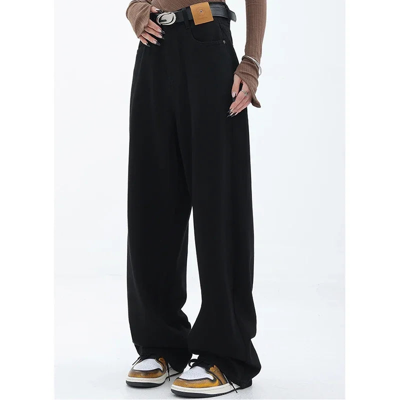 Woman High Waist 90s Vintage Stacked Baggy Jeans Lady Oversized Gothic Wide Leg Pants Lady Fashion Black Blue Y2k Denim Trousers