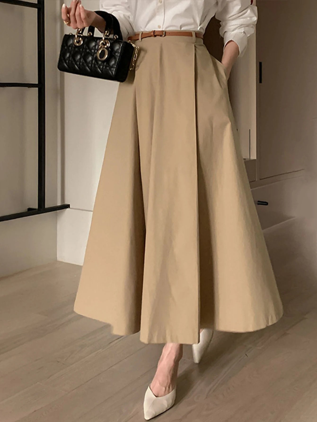 Summer Autumn Skirts 2025 Women's Elegant Fashion Solid Color High Waist A-Line Daily Basic Skirts