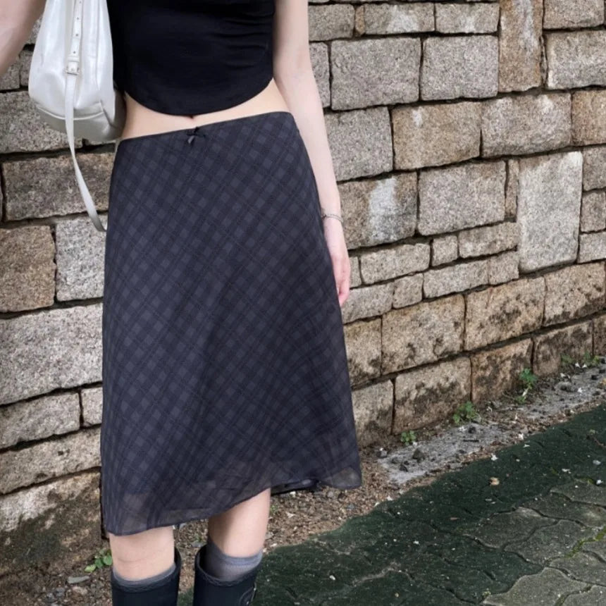 Women's Chic Spring New Faionable Plaid Retro f-length Skirt Bodycon Skirt Versatile Cheered Pattern Mid-length Dr