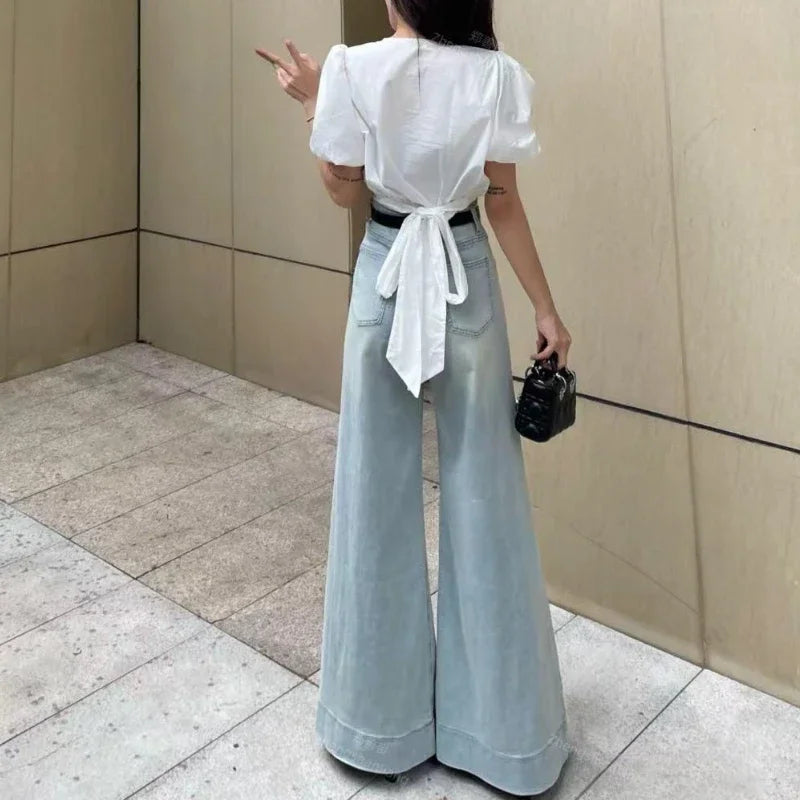 Flared Female Cowboy Pants Loosefit Flare Women's Jeans Cool Streetwear on Sale Harajuku Fashion 2025 Korean Style Emo Trousers