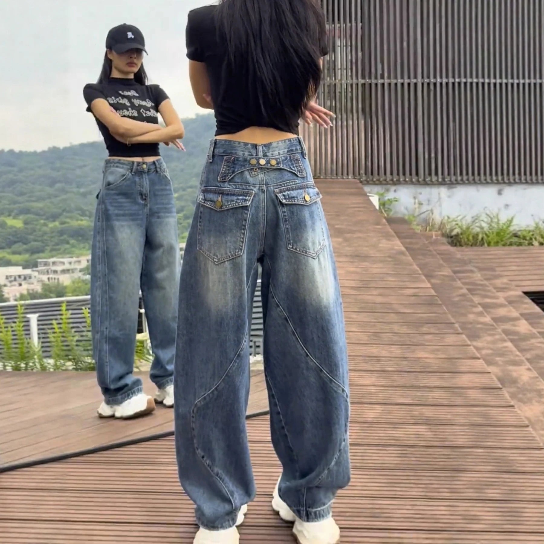 High Waist Wide Leg Jeans Women's Thin Denim Pants Loose Fit Straight Full Length Jeans plus Size Casual Sle