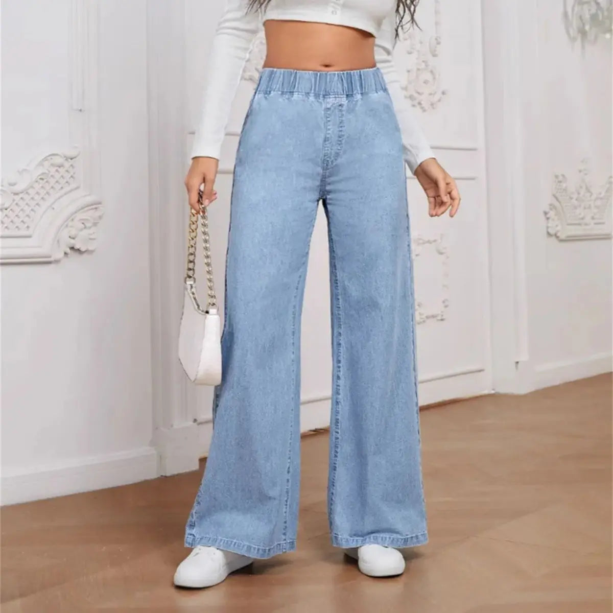 Retro Elastic Waist Straight Jeans Women 2025 Fashion New High Waist Denim Pant Female Autumn Summer Casual Trousers Streetwear