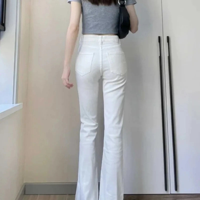 High Waist Denim Pants for Women Bell Bottom Woman Jeans Aesthetic Baggy Trend 2025 Size X Larg 2000s Y2k South Korea Trousers