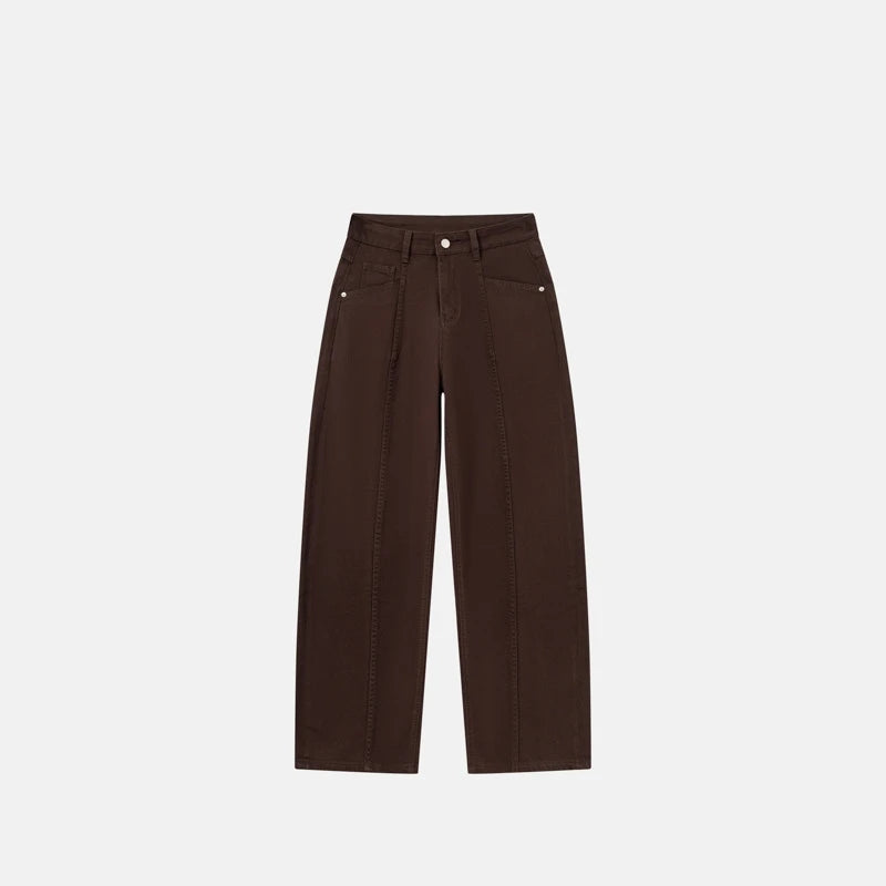 Coffee Brown Slightly Stretch Women's Jeans Elegant Casual Straight-Leg High-Waisted Front-Cut Banana Pants 2025 Fall New